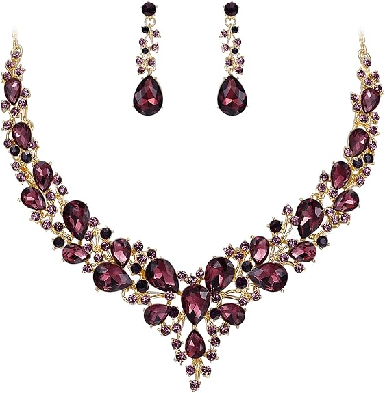 Austrian Crystal Teardrop Cluster Necklace and Earring Jewelry Set