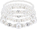 4-Piece Pearl Bracelet Set, Stackable Elastic Beaded Bracelet for Women, a Wedding Essential for Bridesmaids and Brides