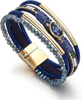 Women's Genuine Leather Wrapped Bracelet, Bohemian Style, Handcrafted Multi-Layer Bracelet, Adorned with a Crystal Bead Heart Pendant, Stackable, Western-Style Jewelry Gift