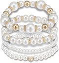 4-Piece Pearl Bracelet Set, Stackable Elastic Beaded Bracelet for Women, a Wedding Essential for Bridesmaids and Brides