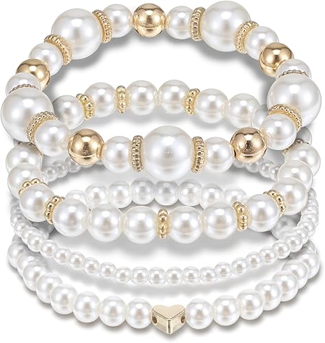 4-Piece Pearl Bracelet Set, Stackable Elastic Beaded Bracelet for Women, a Wedding Essential for Bridesmaids and Brides
