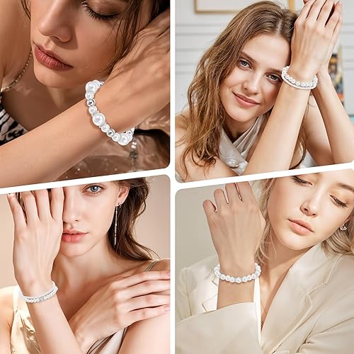 4-Piece Pearl Bracelet Set, Stackable Elastic Beaded Bracelet for Women, a Wedding Essential for Bridesmaids and Brides