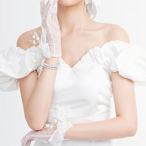 4-Piece Pearl Bracelet Set, Stackable Elastic Beaded Bracelet for Women, a Wedding Essential for Bridesmaids and Brides