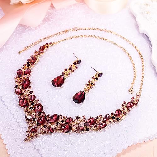 Austrian Crystal Teardrop Cluster Necklace and Earring Jewelry Set