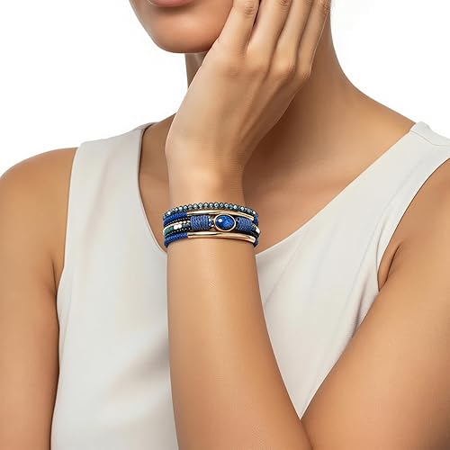 Women's Genuine Leather Wrapped Bracelet, Bohemian Style, Handcrafted Multi-Layer Bracelet, Adorned with a Crystal Bead Heart Pendant, Stackable, Western-Style Jewelry Gift